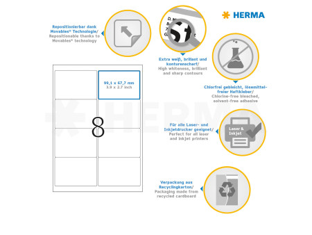HERMA Etiquette universelle SPECIAL, 99,1 x 67,7 mm, blanc