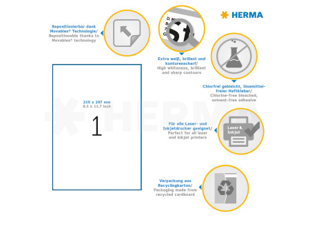 HERMA Etiquette universelle SPECIAL, 210 x 297 mm, blanc