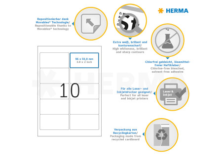 HERMA Etiquette universelle SPECIAL, 96 x 63,5 mm, blanc