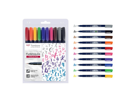 Tombow Stylo de calligraphie Fudenosuke, dureté 1, set de 10
