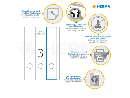 HERMA Etiquette dos de classeur SPECIAL, 61 x 297 mm, blanc