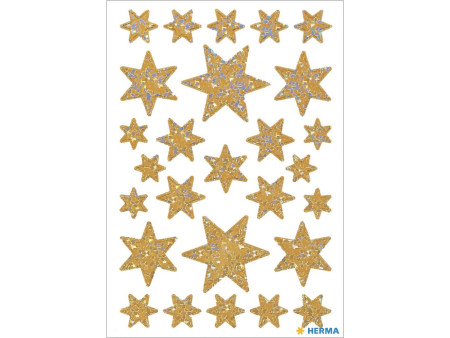 HERMA Autocollant de Noël DECOR 'étoiles', or, film irisé