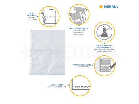 HERMA Pochettes transparentes Fotophan A4, pour photos
