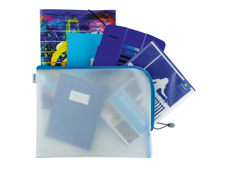 HERMA Pochette à fermeture à zip 'Mesh Bags', A4, bleu