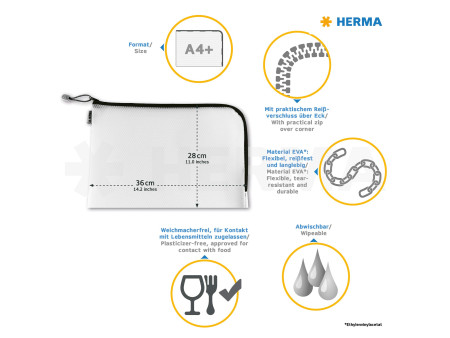 HERMA Pochette à fermeture à zip 'Mesh Bags', A4, jaune
