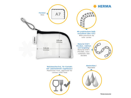 HERMA Pochette à fermeture à zip 'Mesh Bags', A7, noir