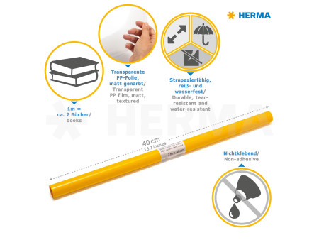 HERMA Film couvre-livres, 400 mm x 2 m, en PP, jaune, non