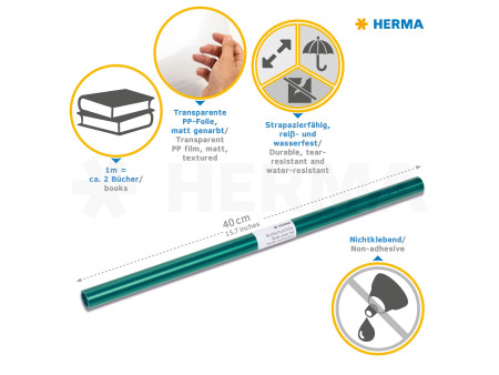 HERMA Film couvre-livres, 400 mm x 2 m, en PP, vert, non