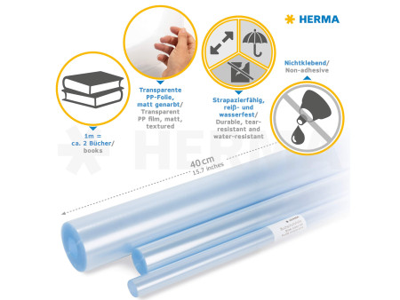 HERMA Film couvre-livres, 400 mm x 50 m, en PP, transparent,