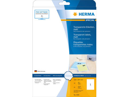 HERMA Étiquette en film SPECIAL, 210 x 297 mm, transparent