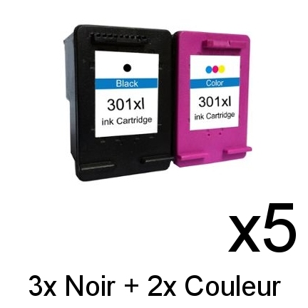 Multipack compatible hp 301 xl noir + couleur (5 cartouches)