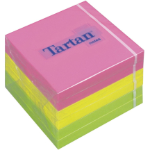 Tartan bloc-notes repositionnable, 76 x 76 mm, assorti fluo