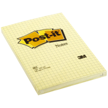 3M Post-it Notes Bloc 662, jaune, 102 x 152 mm, quadrill