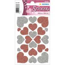 HERMA Sticker MAGIC "coeurs rouge et argent", Glittery