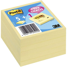 Post-it Notes notes adhsives, 76 x 76 mm, jaune, 5+1GRATUIT