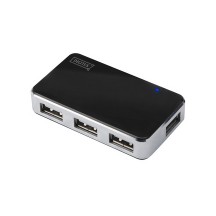 DIGITUS Mini hub USB 2.0, 4 ports, argent, bloc d'alimenta-