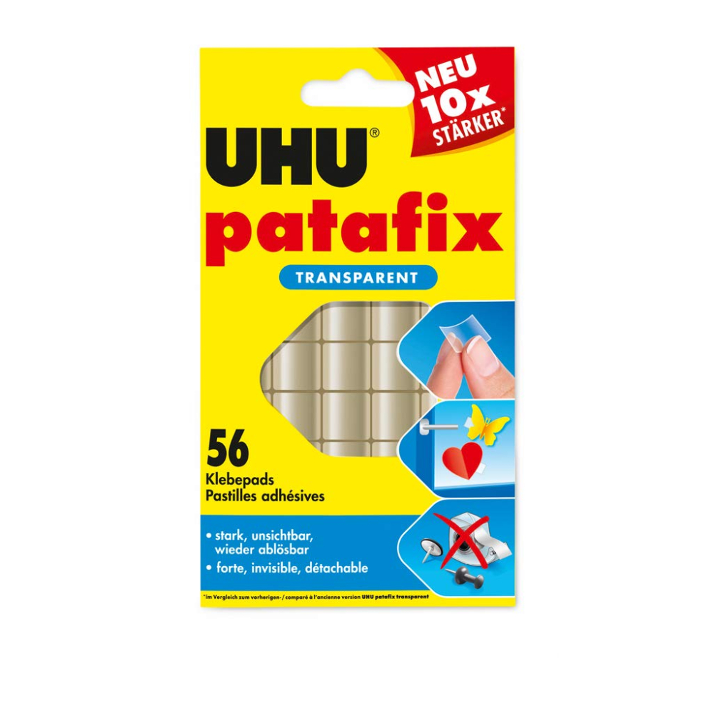 Uhu pastilles adhésives patafix, détachable, transparent