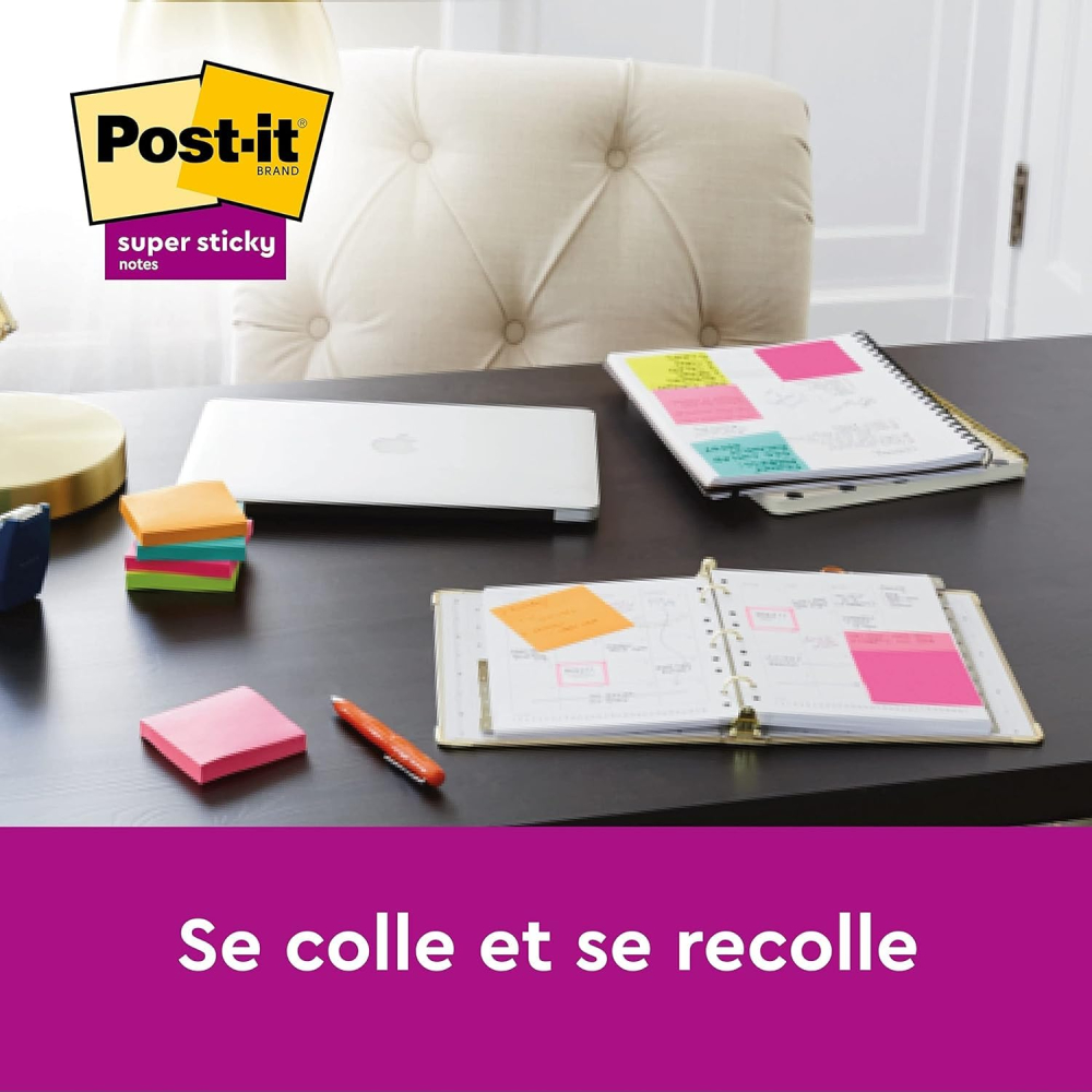 Post-it Notes Repositionnables Super Sticky Lignées Rectangle 125