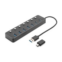 DIGITUS Hub USB 3.0, 7 ports, commutable, boîtier aluminium